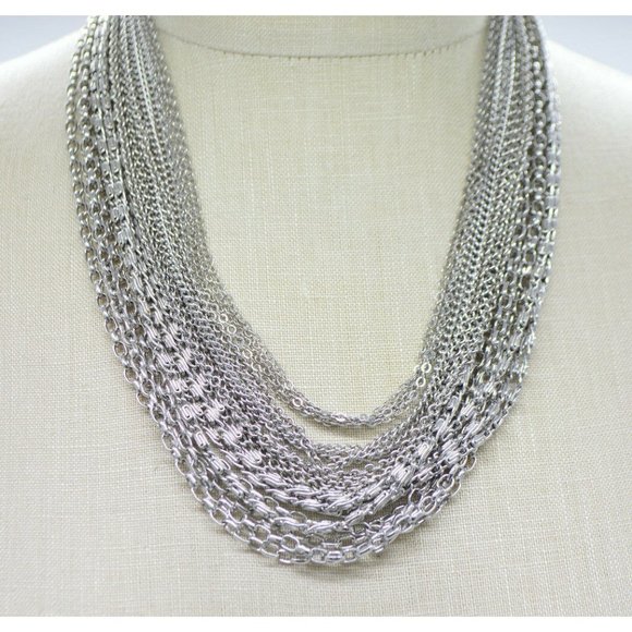 Trifari Jewelry - Crown Trifari Silver Tone Multi-strand Chain Link Necklace Choker Vintage